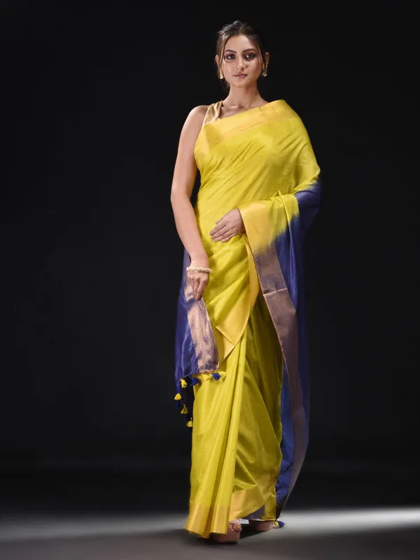 Tussar_Munga_Silk_Handloom_Zari_Border_Two_Dye_Bhagalpuri_Saree_(Egyptian_Blue_&_Canary__Yellow)