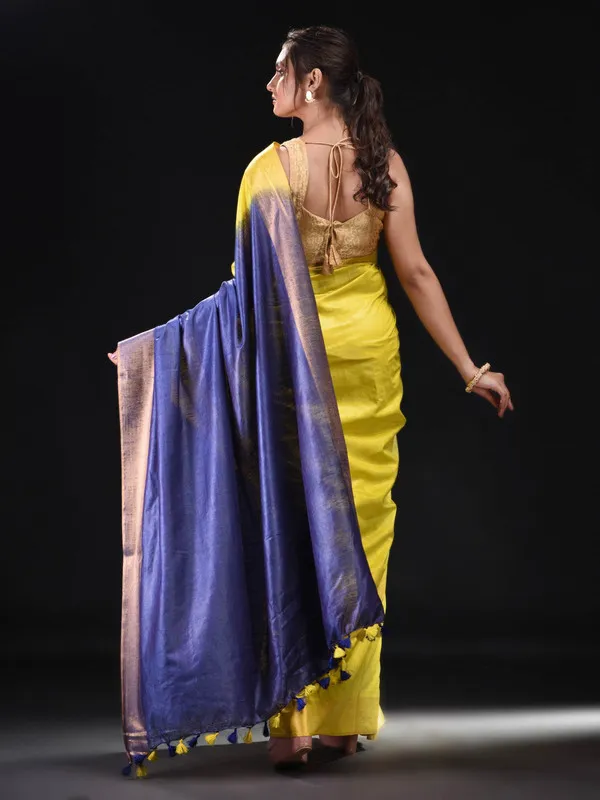 Tussar_Munga_Silk_Handloom_Zari_Border_Two_Dye_Bhagalpuri_Saree_(Egyptian_Blue_&_Canary__Yellow)