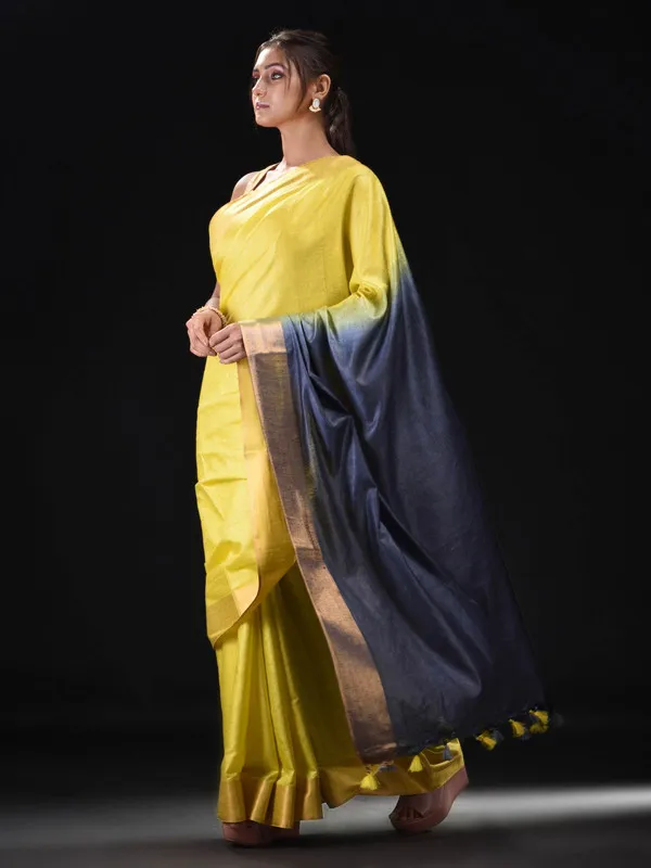 Tussar_Munga_Silk_Handloom_Zari_Border_Two_Dye_Bhagalpuri_Saree_(Egyptian_Blue_&_Canary__Yellow)