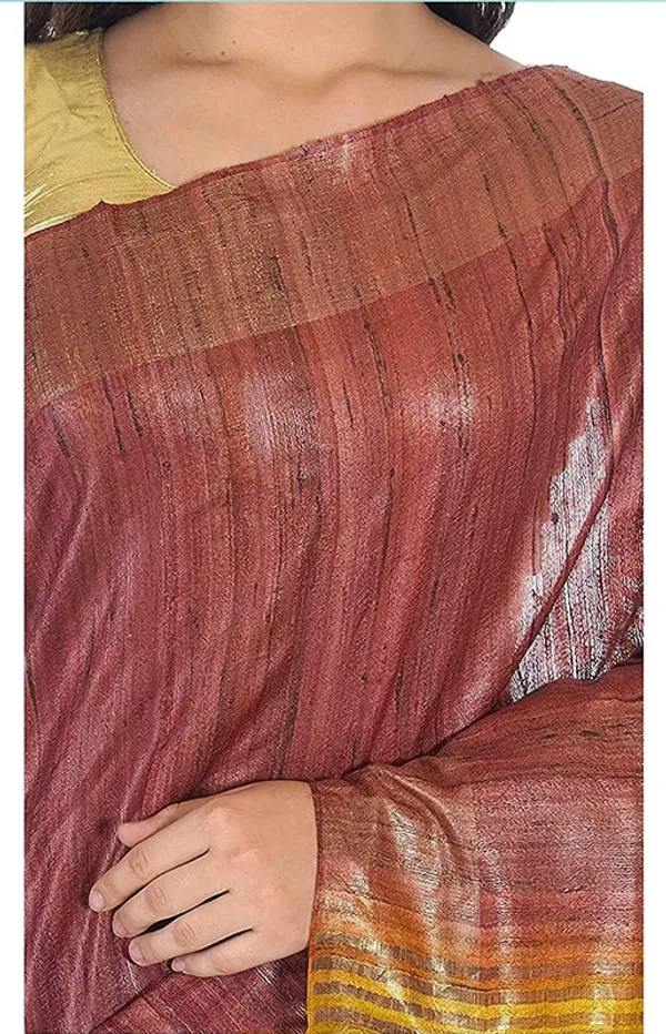 Handloom_Tussar_Ghicha_Silk_Bhagalpuri_Two_Dye_Saree_(Chico_Brown_&_Yellow)