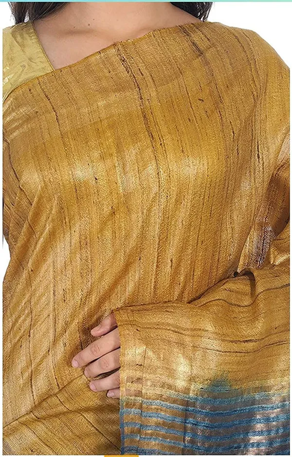 Tussar_Ghicha_Silk_Handloom_Two_Dye_Saree_with_Zari_Border_(Sutlea_Blue_&_Tusik_Brown)