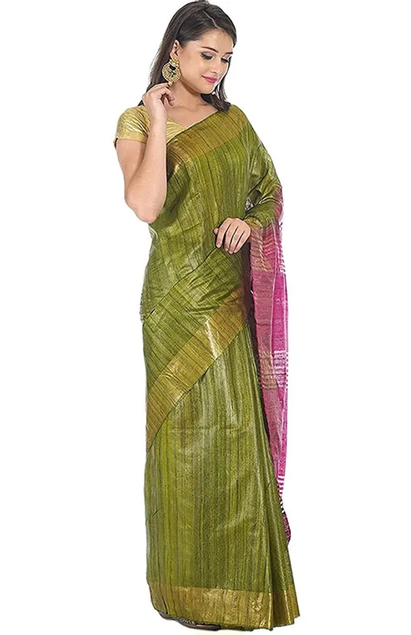 Tusasar_Ghicha_Bhagalpuri_Silk_Two_Dye_Saree_(Sycam_Green_&_Hot_Pink)