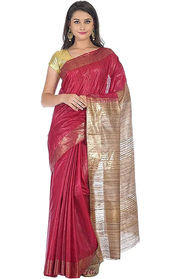 Two_Dye_Pure_Tussar_Ghicha_Silk_Handloom_Saree_(Cerise_Pink_&_Khahi_Brown)