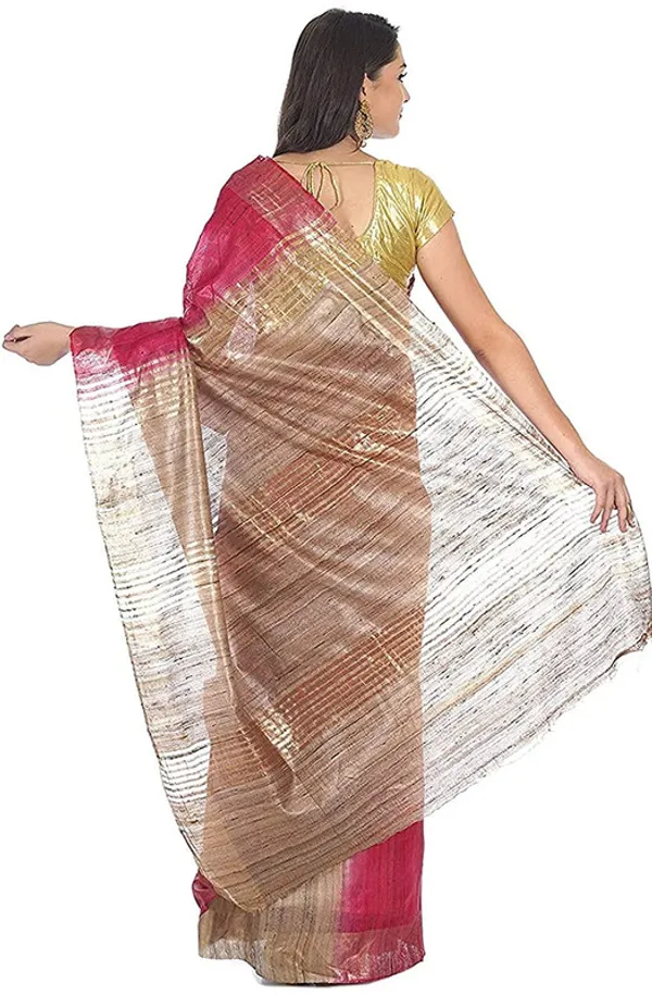 Two_Dye_Pure_Tussar_Ghicha_Silk_Handloom_Saree_(Cerise_Pink_&_Khahi_Brown)