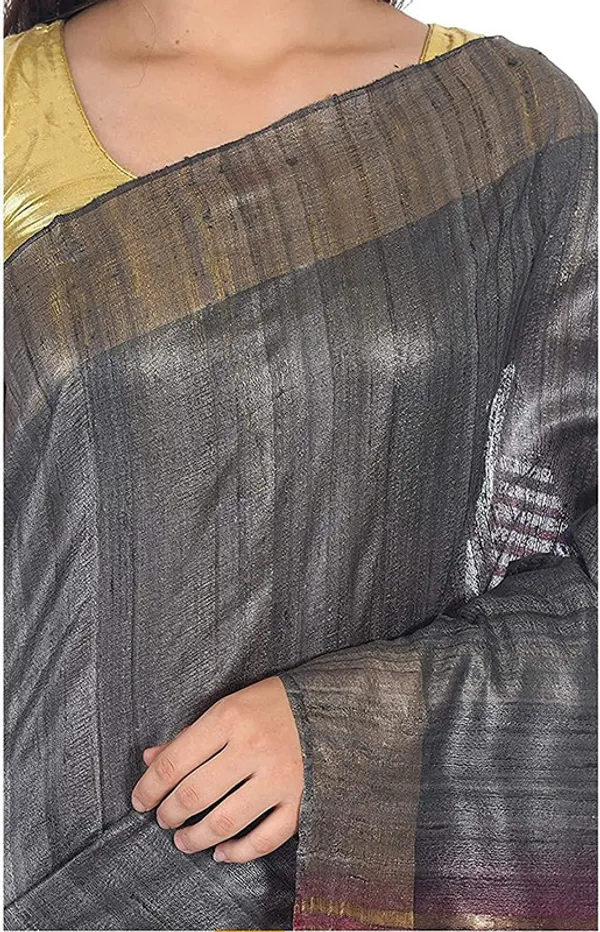Grey_&_Cerise_Pink_Tussar_Ghicha_Silk_Handloom_Bhagalpuri_Saree_with_Zari_Border