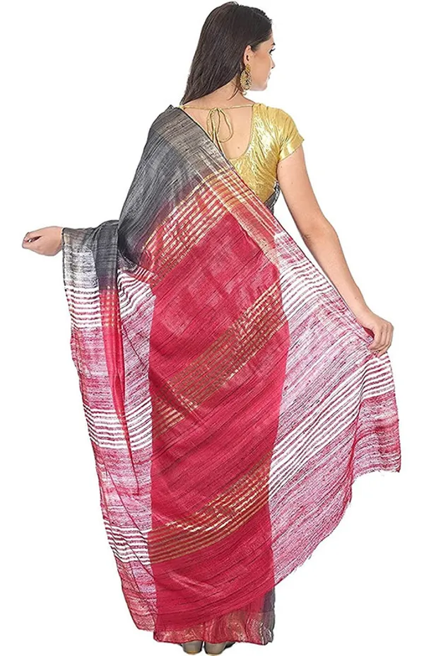 Grey_&_Cerise_Pink_Tussar_Ghicha_Silk_Handloom_Bhagalpuri_Saree_with_Zari_Border