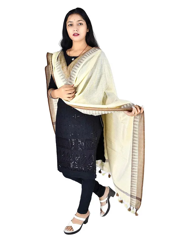 Natural_Textured_Linen_Handloo_Bhagalpuri_Temple_Dupatta_(Brown)