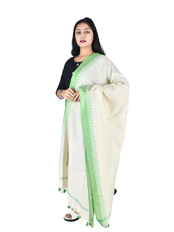 Green_Handloom_Temple_Border_Dupatta_for_women's