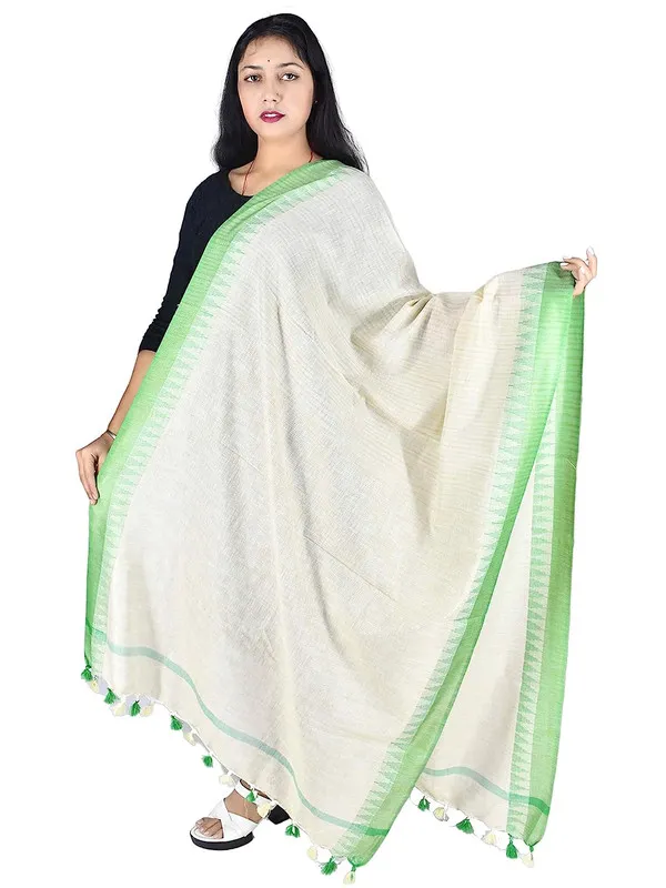 Green_Handloom_Temple_Border_Dupatta_for_women's