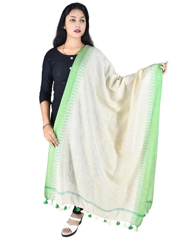 Green_Handloom_Temple_Border_Dupatta_for_women's