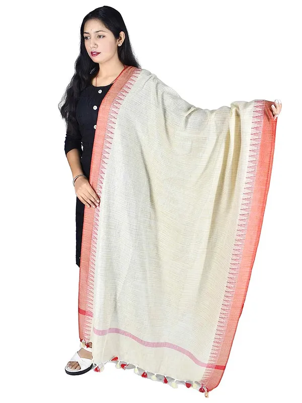 Bhagalpuri_Linen_Temple_Dupatta_with_Natural_Texture_(Orange)