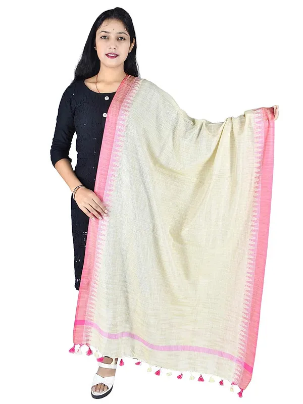 Pink_Linen_Temple_Handloom_Bhagalpuri_Dupatta