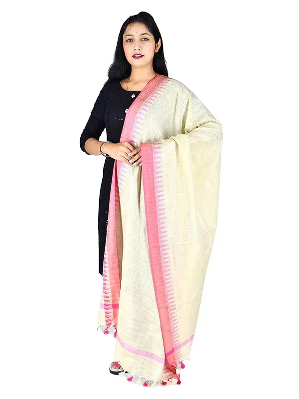 Pink_Linen_Temple_Handloom_Bhagalpuri_Dupatta