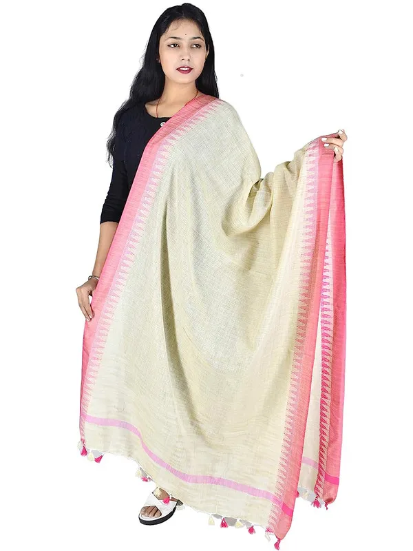 Pink_Linen_Temple_Handloom_Bhagalpuri_Dupatta