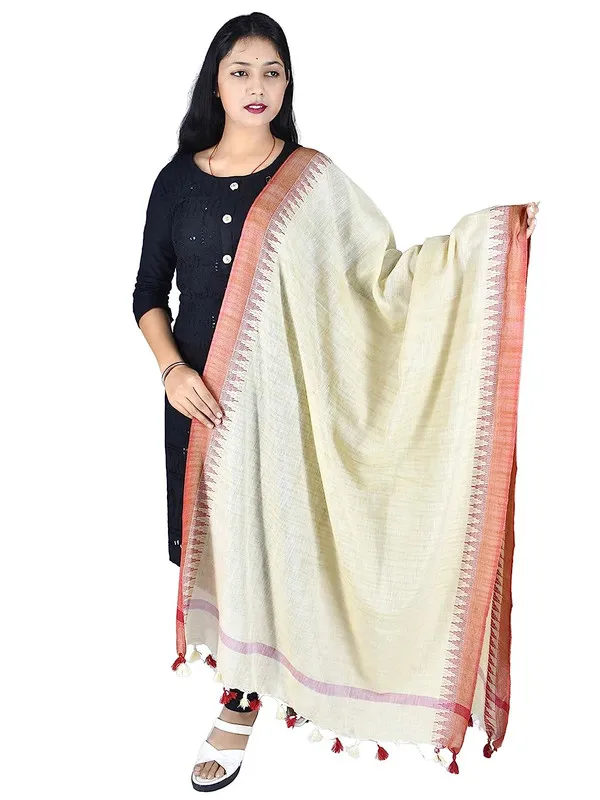 Red_Handloom_Temple_Border_Bhagalpuri_Linen_Dupatta