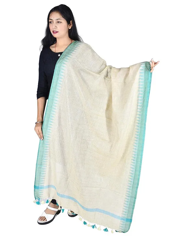 Linen_Handloom_Bhagalpuri_Temple_Dupatta_with_Color_Border_(Turquoise)