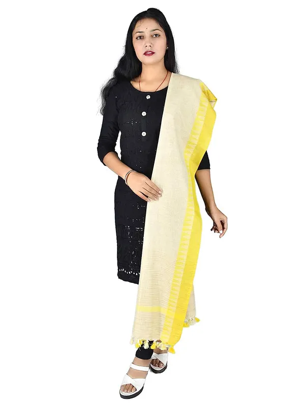 Temple_Border_Handloom_Linen_Bhagalpuri_Dupatta_(Canary_Yellow)