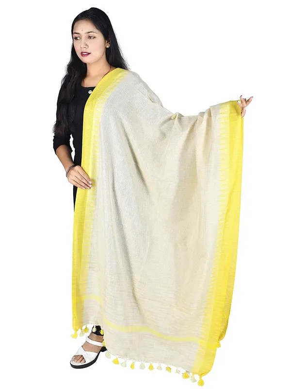 Temple_Border_Handloom_Linen_Bhagalpuri_Dupatta_(Canary_Yellow)