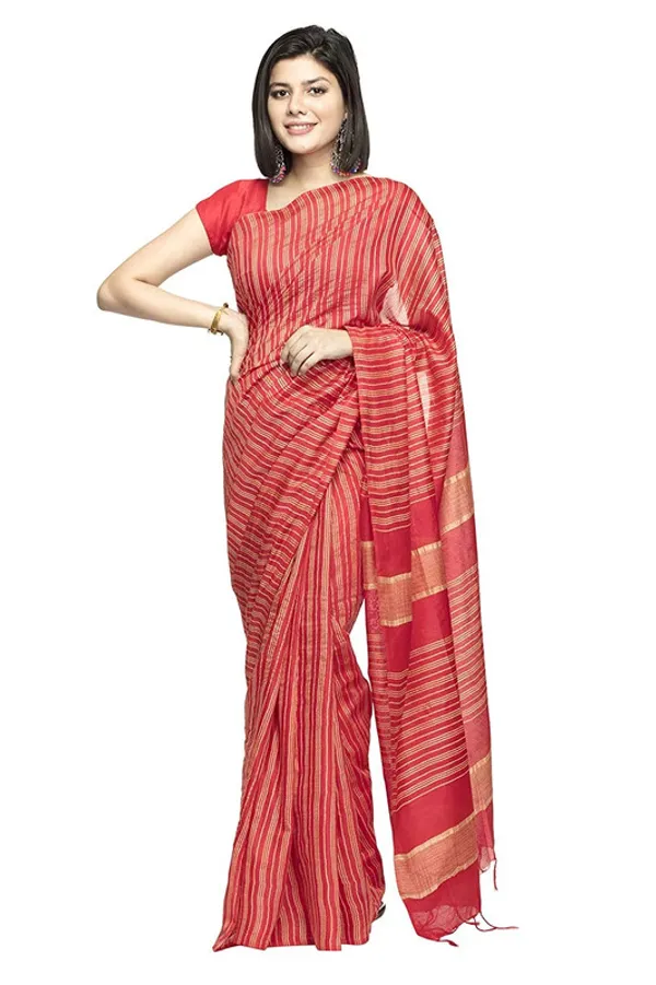 Kota_Art_Silk_Bhagalpuri_Handloom_Striped_Bollywood_Red_Saree
