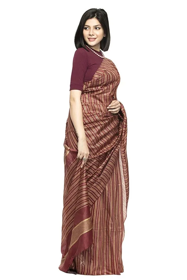 Handloom_Kota_Silk_Striped_Bhagalpuri_Saree_with_Blouse_Piece_(Redwood_Brown)