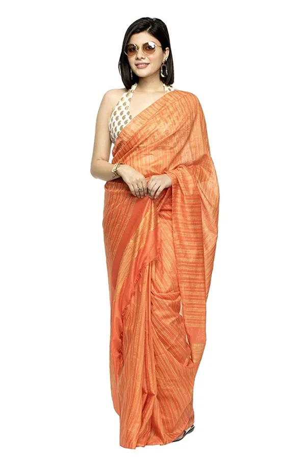 Striped_Kota_Silk_Handloom_Bhagalpuri_Bollywood_Saree_(Terry_Orange)