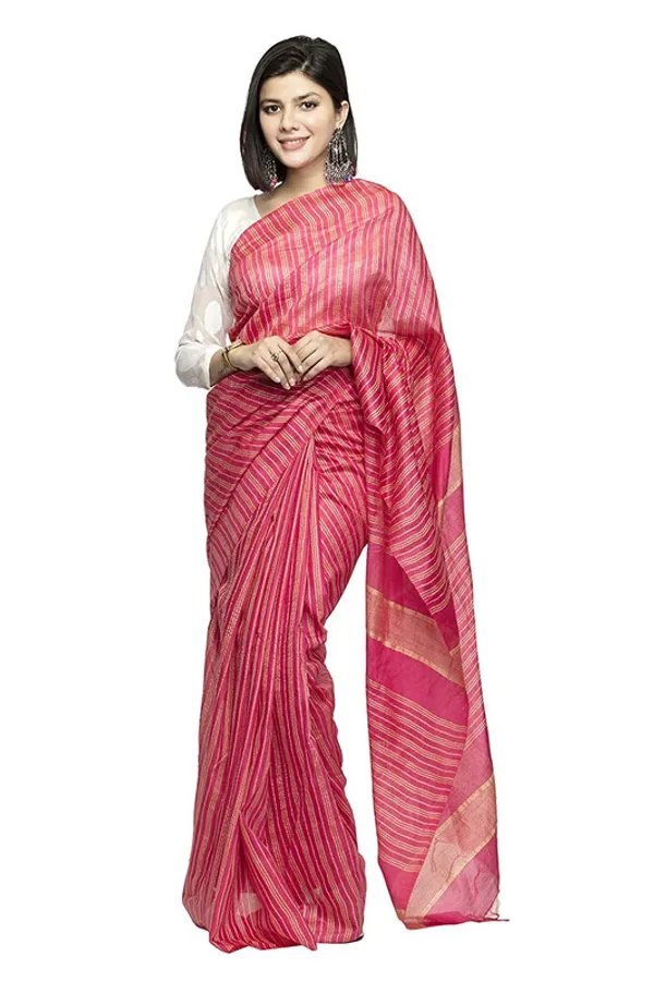 Bhagalpuri_Kota_Art_Silk_Handloom_Bollywood_Striped_Saree_(Cerise_Pink)