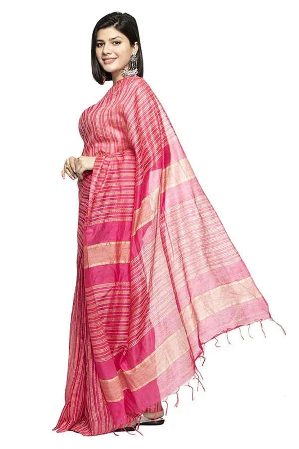 Bhagalpuri_Kota_Art_Silk_Handloom_Bollywood_Striped_Saree_(Cerise_Pink)