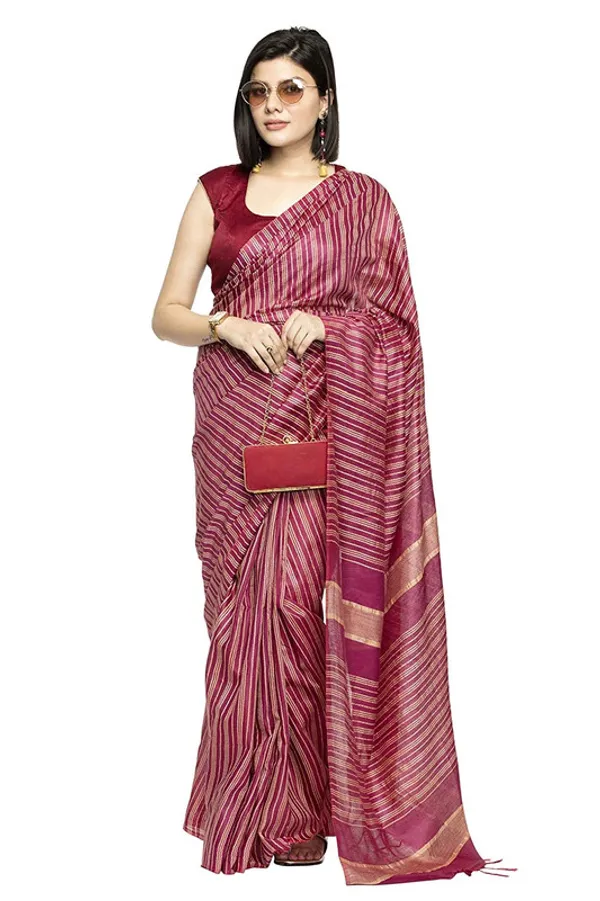Bhagalpuri_Art_Silk_Handloom_Kota_Striped_Saree_with_Blouse_Piece_(Claret_Magenta)