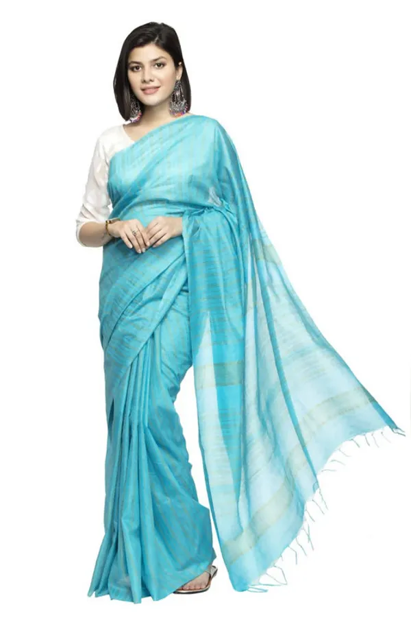Kota_Art_Silk_Handloom_Striped_Saree_(Cyan)