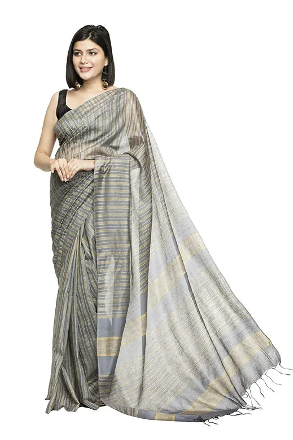 Striped_Handloom_Bhagalpuri_Kota_Silk_Bollywood_Saree_(Grey)