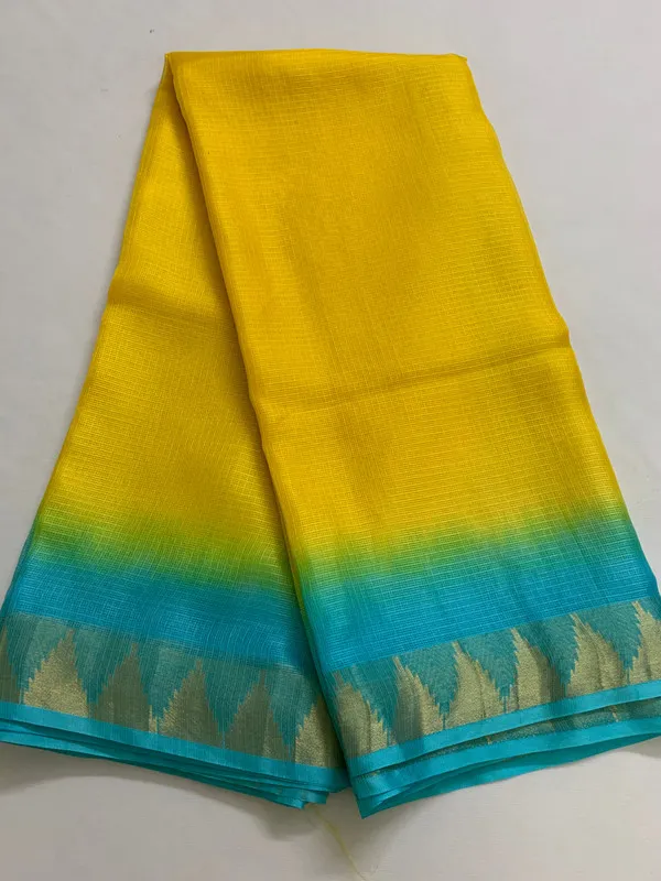 Kota_Silk_Doriya_Organza_Net_Temple_Border_Two_Dye_Saree_with_Free_Blouse_Piece(Canary_Yellow_&_Cyan)