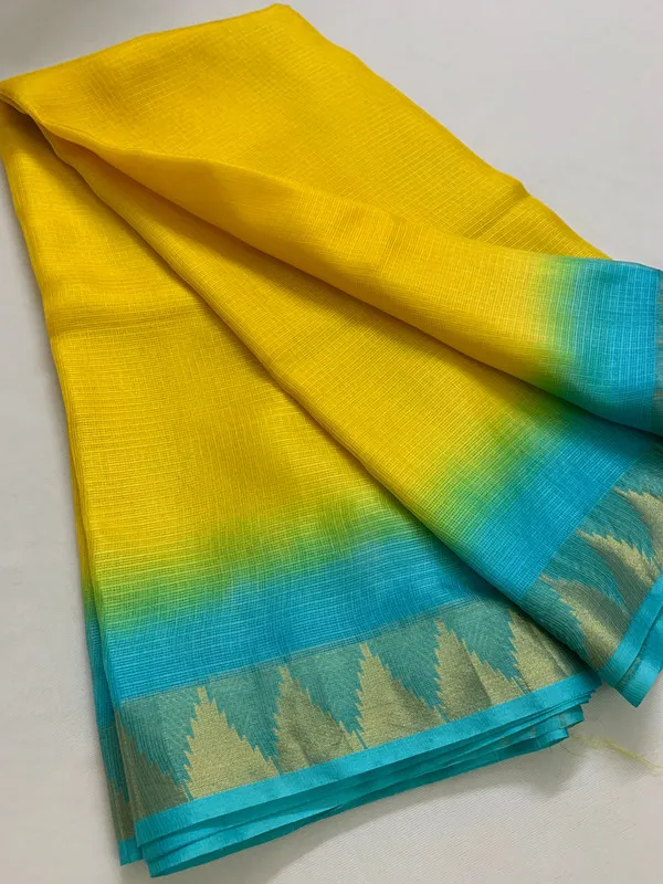Kota_Silk_Doriya_Organza_Net_Temple_Border_Two_Dye_Saree_with_Free_Blouse_Piece(Canary_Yellow_&_Cyan)