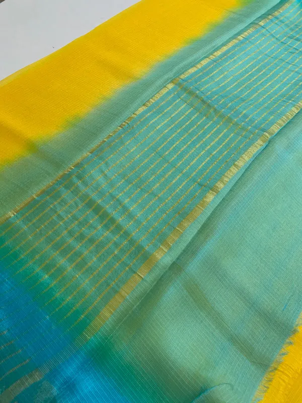 Kota_Silk_Doriya_Organza_Net_Temple_Border_Two_Dye_Saree_with_Free_Blouse_Piece(Canary_Yellow_&_Cyan)