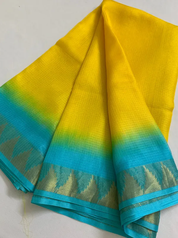 Kota_Silk_Doriya_Organza_Net_Temple_Border_Two_Dye_Saree_with_Free_Blouse_Piece(Canary_Yellow_&_Cyan)