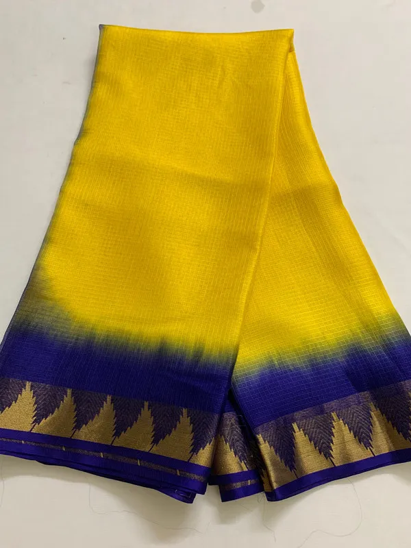 Organza_Net_Doriya_Silk_Two_Dye_Bhagalpuri_Temple_Border_Saree_(Canary_Yellow_&_Dark_Blue)