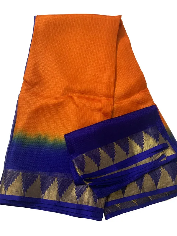 Organza_Net_Kota_Silk_Two_Dye_Bhagalpuri_Saree_with_Free_Blouse_Piece_(Cristy_Orange_&_Dark_Blue)