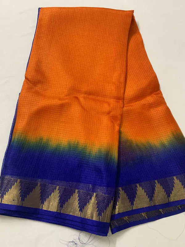 Organza_Net_Kota_Silk_Two_Dye_Bhagalpuri_Saree_with_Free_Blouse_Piece_(Cristy_Orange_&_Dark_Blue)