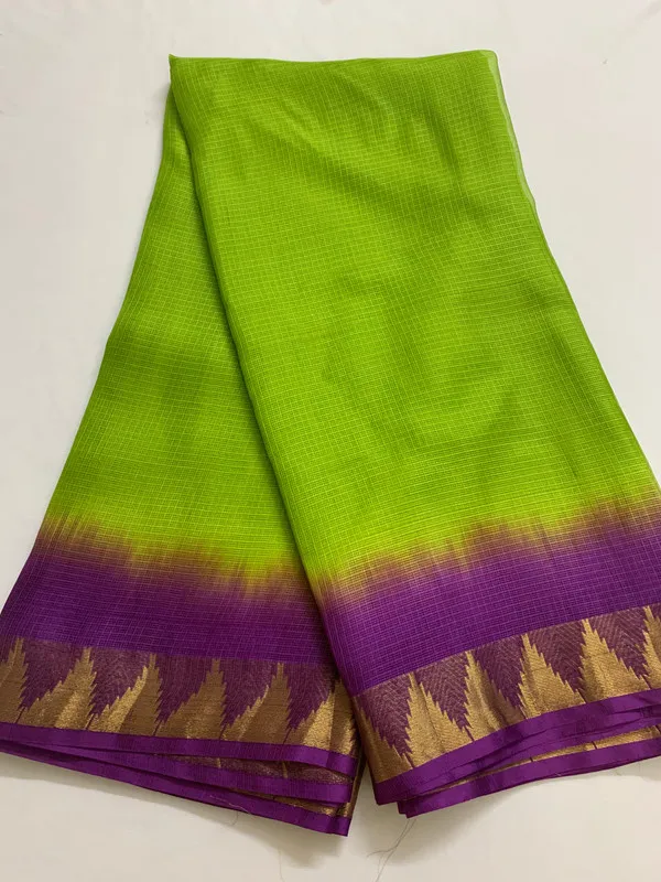 Kota_Organza_Silk_Handloom_Two_Dye_Net_Saree_with_Temple_Border_(Kelly_Green_&_Magenta)