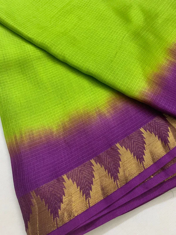 Kota_Organza_Silk_Handloom_Two_Dye_Net_Saree_with_Temple_Border_(Kelly_Green_&_Magenta)