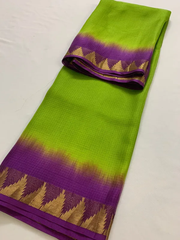 Kota_Organza_Silk_Handloom_Two_Dye_Net_Saree_with_Temple_Border_(Kelly_Green_&_Magenta)