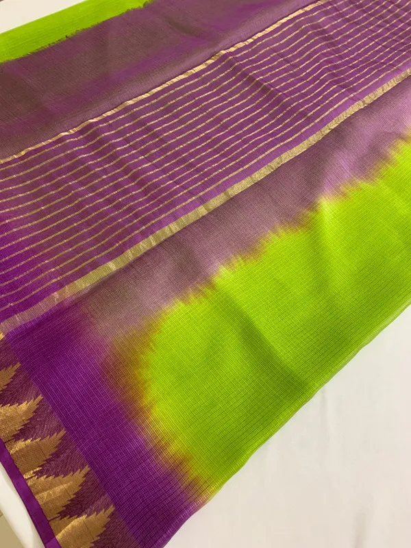 Kota_Organza_Silk_Handloom_Two_Dye_Net_Saree_with_Temple_Border_(Kelly_Green_&_Magenta)