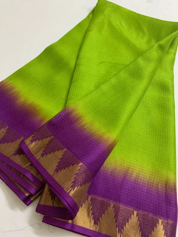 Kota_Organza_Silk_Handloom_Two_Dye_Net_Saree_with_Temple_Border_(Kelly_Green_&_Magenta)