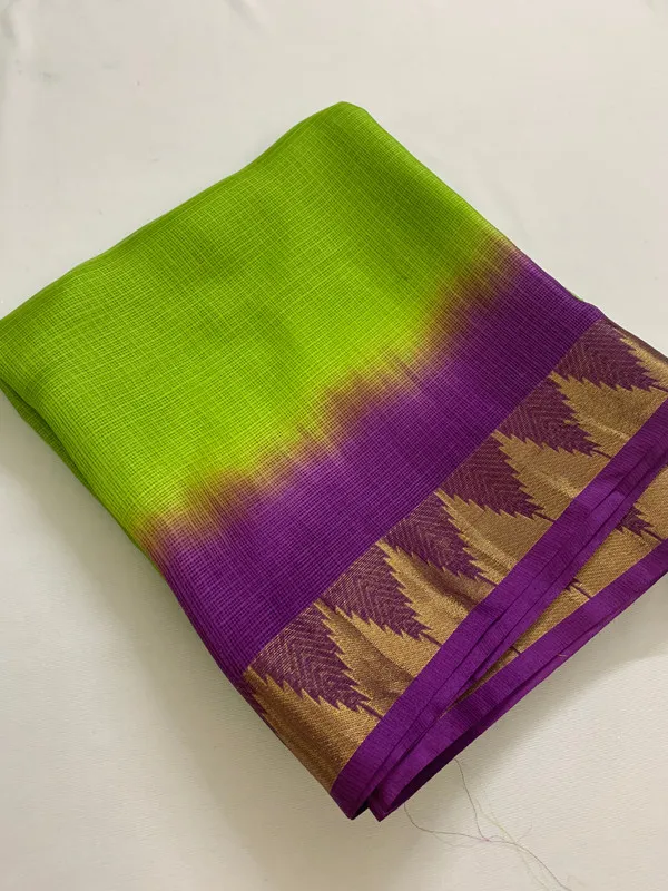 Kota_Organza_Silk_Handloom_Two_Dye_Net_Saree_with_Temple_Border_(Kelly_Green_&_Magenta)