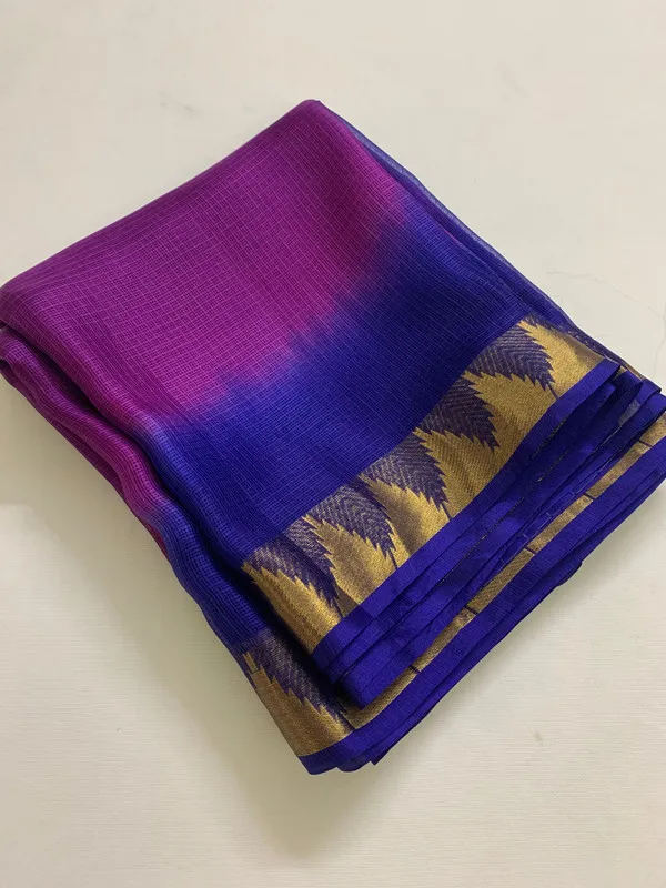 Handloom_Kota_Silk_Organza_Net_Temple_Border_Two_Dye_Bhagalpuri_Saree_(Magenta_&_Duke_Blue)