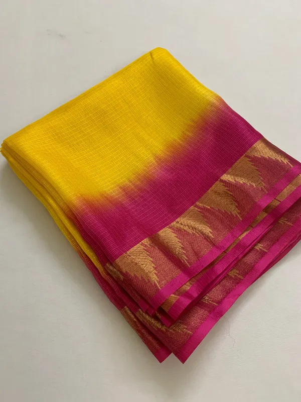Temple_Border_Handloom_Two_Dye_Organza_Net_Saree_(Yellow_Hot_Pink)