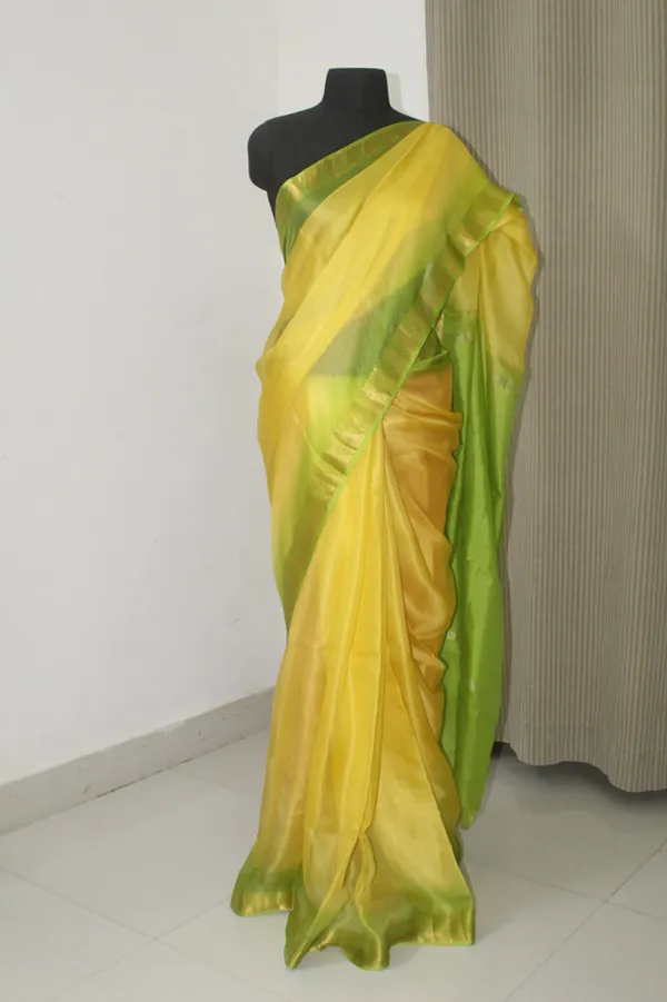 Canary_Yellow_and_Parrot_Green_Kota_Organza_Net_Temple_Border_Handloom_Saree