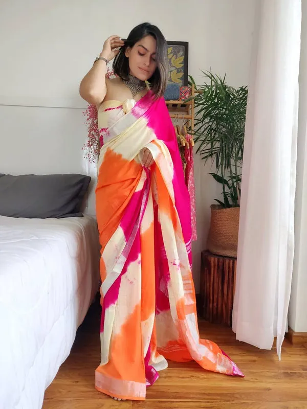 Linen_Sibory_Dye_Bhagalpuri_Handloom_Saree_(Pink-White-Orange)