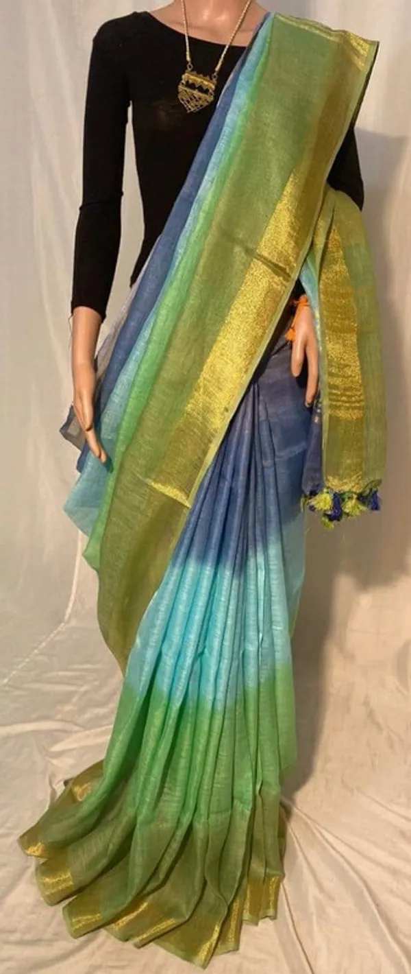 Linen_Multi_Dye_Handloom_Bhagalpuri_Saree_with_Gold_Zari_Border