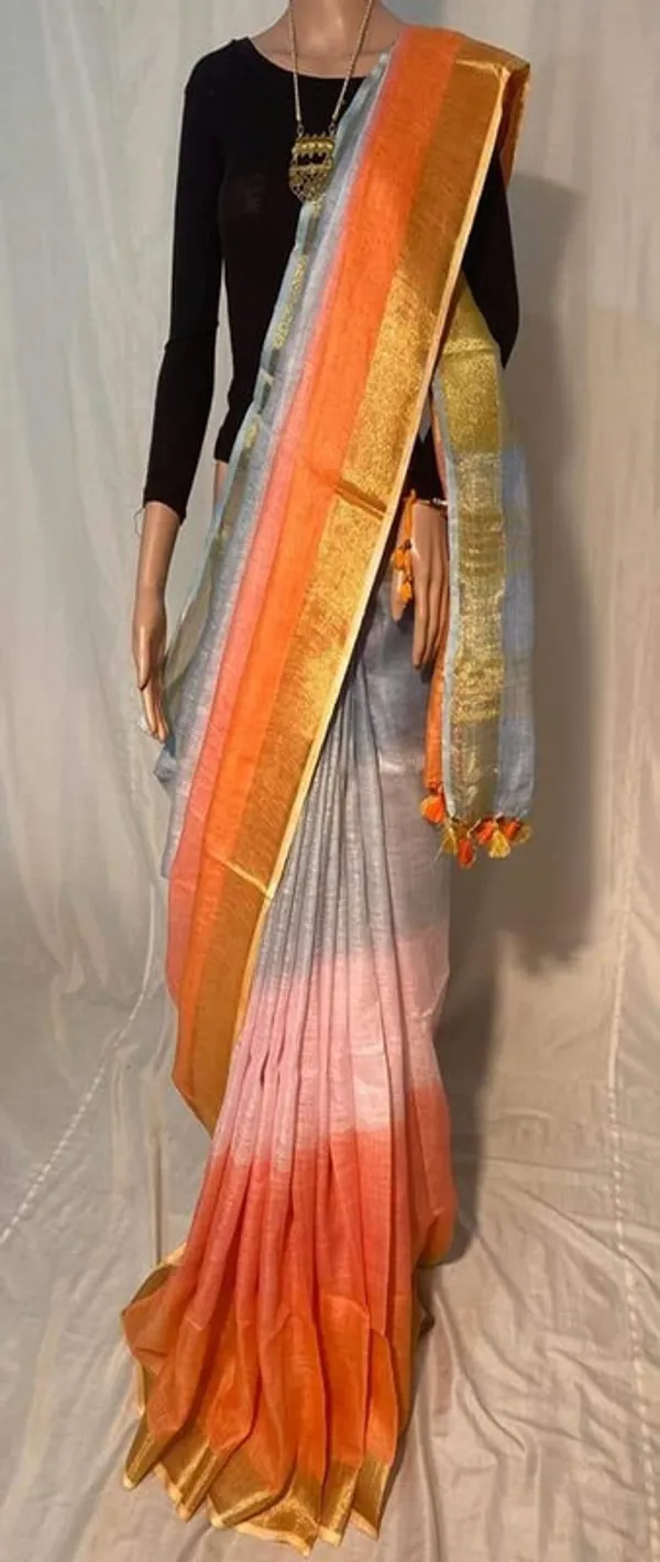 Linen_Tri-Dye_Bhagalpuri_Handloom_Saree_with_Blouse_Piece