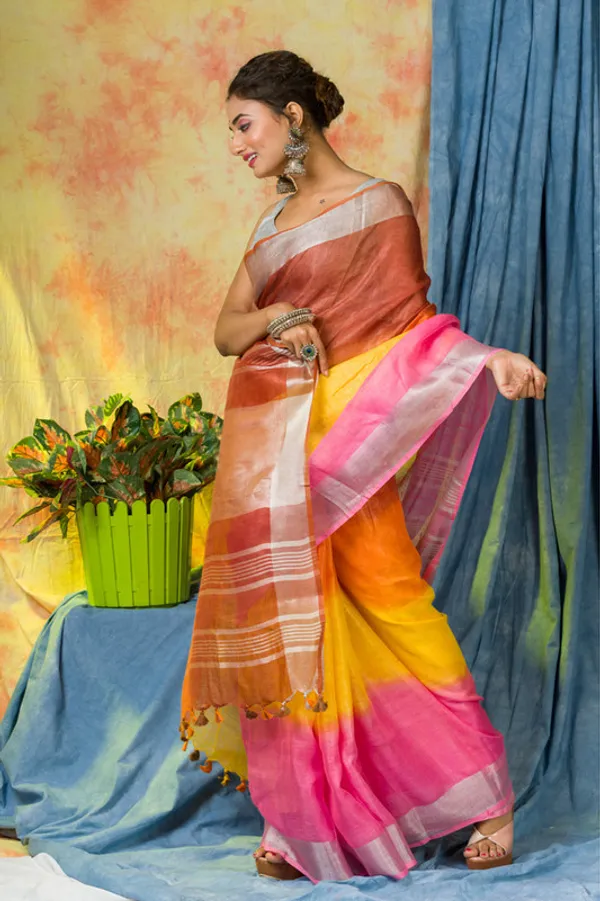 Multi_Color_Dye_Handloom_Linen_Bhagalpuri_Saree_for_women's